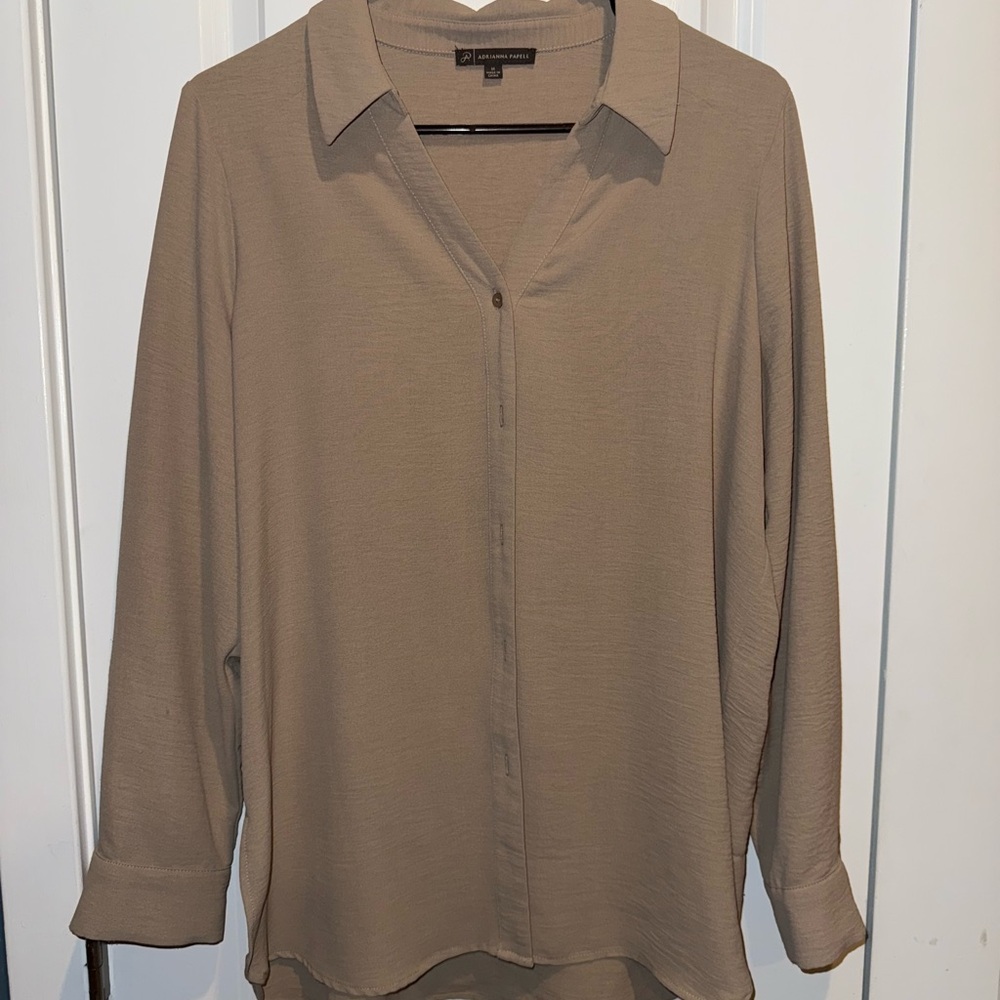 Adrianna Papell Taupe Button Down Shirt